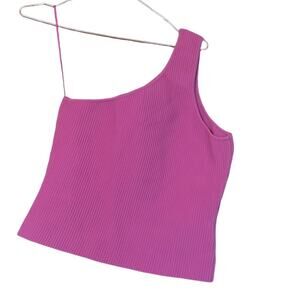 Sincerely Jules Pink Ribbed One Shoulder Crop Top - XL